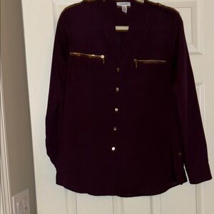 Calvin Klein Deep Purple Button Down Shirt with Gold Details